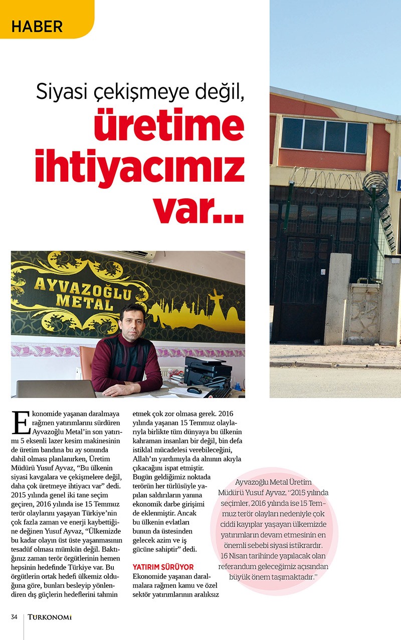 Üretime İhtiyacımız var Türkonomi Dergisi